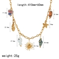 Detail view of beach style gold necklace with colorful shell and sea charms - Seven Pendant Multi-element Style (TN3574)