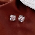 Detail of square zircon stud earrings with silver finish on deep red silk background - Stud Earrings (Silver)