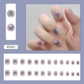 Korte vierkante paarse gradiënt kunstnagels set met zilveren glitters en pailletten - Etherisch Ijsblauw Stijl (R543)