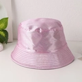 Women's pink laser PU leather bucket hat with metallic glitter finish and retro style - M (56-58cm) / Light Pink Sequin