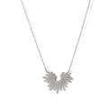 Silver stainless steel necklace with sunburst radial pendant on a clean white background - Silver Fine Ray Sunburst