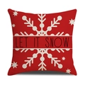 Red Christmas linen pillowcase with large white snowflake and Let It Snow text - Red Background - LET IT SNOW