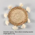 Boho woven wall decor with tassels, diameter 18cm, natural fiber handcrafted circle - Bohemian Tassel Coaster (26cm)