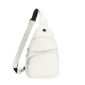 Minimalist white faux leather chest bag with sport strap and three zipper pockets - White