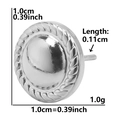 Detail of 10mm round stainless steel earring with twisted rope border and size markings - Round Rope Border-Silver