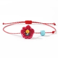 Bracelet tressé à la main avec fleur rouge et perles colorées de style folk - Fleur Rouge