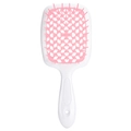 Hollow grid hair brush with white handle and pink mesh bristles for styling - White Handle - Pink