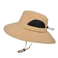 Cappello da sole kaki a tesa larga con rete traspirante e cinturino regolabile - Cachi