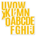 Close-up of three 4-inch bold yellow uppercase letter stickers for wall and car DIY decoration - Orange