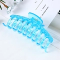 Detail shot of a large light blue transparent hair claw clip with a durable metal spring - Jelly Transparent Blue