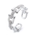 Verstellbarer Silberner Gliederkette Ring für Damen mit hohlem Design und Zirkonia-Besatz - Einstellbar Offen / Silber