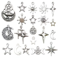 DIY antique silver charms with celestial sun moon and star motifs on white background - Mixed 20pcs Antique Silver Set