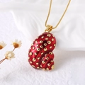 Necklace with a red enamel shell strawberry pendant and gold chain style C - Style C / Red Enamel Shell with Gold Dots
