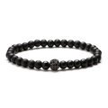 Men's matte black volcanic stone beaded bracelet with a pavé-set black zircon charm - 6mm Matte Black
