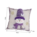 Linen Christmas pillow cover with 3D snowman, purple hat and 43x43cm size dimension - Purple Snowman Pillowcase
