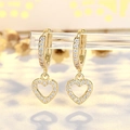 Elegant s925 silver heart drop earrings with gold plating and paved white zircons - Heart (NN415)