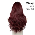 Back view of wine red wavy long synthetic hair wig #118 on a mannequin display - 24 inch / Wine Red (#118)