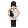 Fashionable women's watch with rose gold diamond bezel and black cat silhouette on white dial - Black Watch Only