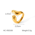 Detailed size specifications for the gold-plated irregular geometric stainless steel ring - Wave Streamline Style (HC-R30169)