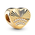 Golden heart charm bead with radial texture and clear zircon stones for DIY jewelry - 037-Heart Row Pave