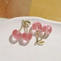 Durchscheinender rosa Kirsch-Anhänger mit goldenem Stiel für DIY-Schmuck - Gold Rosa