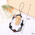 Beaded phone wrist strap with beige plush bear, checkered cubes and large pearl detail - K3999 Plush Standing Bear Phone Chain Black Square
