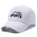 White cotton baseball cap featuring black embroidered outdoor sports logo and mountain graphic - Adjustable / Sport Logo White