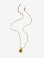 Goldene Edelstahlkette mit rundem Boho-Anhänger und dunklem Zirkon-Inlay - Goldenes Tigerauge