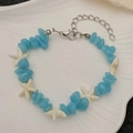 Bracciale boho in cristallo con perline in pietra celeste e ciondoli a stella marina - Stile Stella Marina Bianco KG (50 Bianco KG-527)