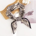 Elegant silk-like square scarf featuring black and white floral prints tied in a bow - 65*65cm / Beige Floral