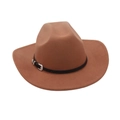 Cappello da cowboy in feltro marrone con tesa larga e dettaglio fibbia in pelle nera - Cachi [Cintura Nero Argento]
