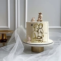 Golden acrylic line art topper with rabbits on 11.5cm baby shower cake decoration - Father Holding Son / Gold