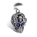 Silver skull pendant necklace with blue gemstone eyes in gothic vintage steel style - Blue Eye Skull Single Pendant