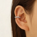 Elegant silver ear cuff with sparkling zircon stones in a crossover rope twist design - Silver Twisted Rope Zircon Style (X370)