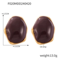 British style vintage brown oil drip earrings in gold plating, 2.5cm irregular studs - Gold Red Gemstone Earrings
