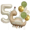Dinosaur birthday party balloon set with cream white balloons and gold number 5 foil balloon - Number 5 Style