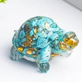 Blue crystal turtle figurine with gold foil accents in transparent resin ornament - Turquoise + Gold Foil