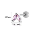 Silver stainless steel stud earring featuring two purple marquise stones with dimensions - Silver Purple