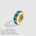 Pendentif en acier inoxydable doré 14K avec cristal aigue-marine de décembre - Décembre Bleu Lac (Couleur Topaze Bleue/Zircon)