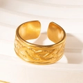 Elegant gold open ring with intricate braided texture and polished stainless steel finish - Gold 36