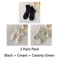 Set of 3 ribbed cotton socks in black, cream, and soft green for a cozy daily style - Black+Cream+Milk Green