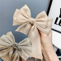 Champagne oversized bow hair clip with long ribbons and metal spring clip back - Beige Brooch