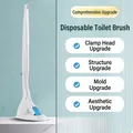 Scopino per WC usa e getta con manico bianco e testina a clip blu sulla base di appoggio - Patchwork
