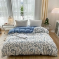 Blue floral print duvet cover set with light grey pillowcases in a cozy bedroom setting - Orchid Love / 1.5*2.0m