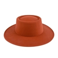 Sombrero de fieltro de lana en color naranja quemado con ala plana estilo retro - M (56-58cm) / Rojo Ladrillo