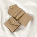 Light coffee microfiber jewelry roll and pouch set with gold snaps for storage - 14×6cm / Khaki