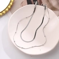 Double layered silver titanium steel snake chain necklace with small bead detailing - Silver