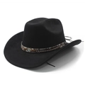 Cappello da cowboy nero in pelle scamosciata con fascia borchiata e ciondolo occhio - M(56-58cm) / Nero