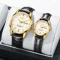Montre à quartz pour hommes avec boîtier doré, bracelet en cuir noir et calendrier - Style Homme / Bracelet Noir Boîtier Doré Cadran Blanc