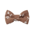 Brown linen hair clip with white floral embroidery for children in cute bow design - Coffee Embroidered Style (9)